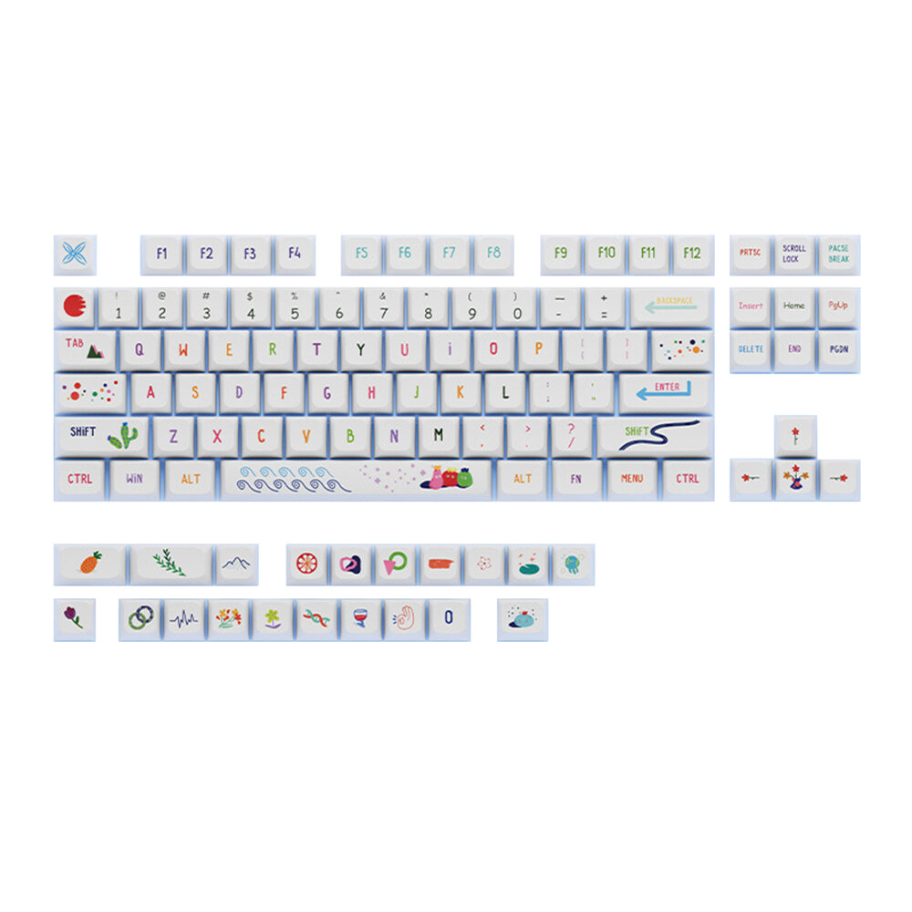 123 Keys Summer Painting Keycap Set XDA Profile Sublimation PBT Custom Keycaps for Mechanical Keyboards COD