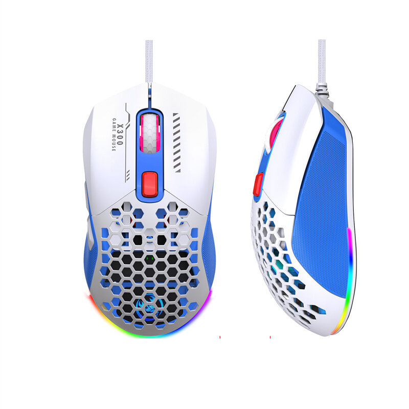 HXSJ X300 Wired Gaming Mouse RGB 1200-7200DPI 6-Key Macro Programming Ergonomics USB Optical Gamer Mice for PC Laptop Computer Office COD