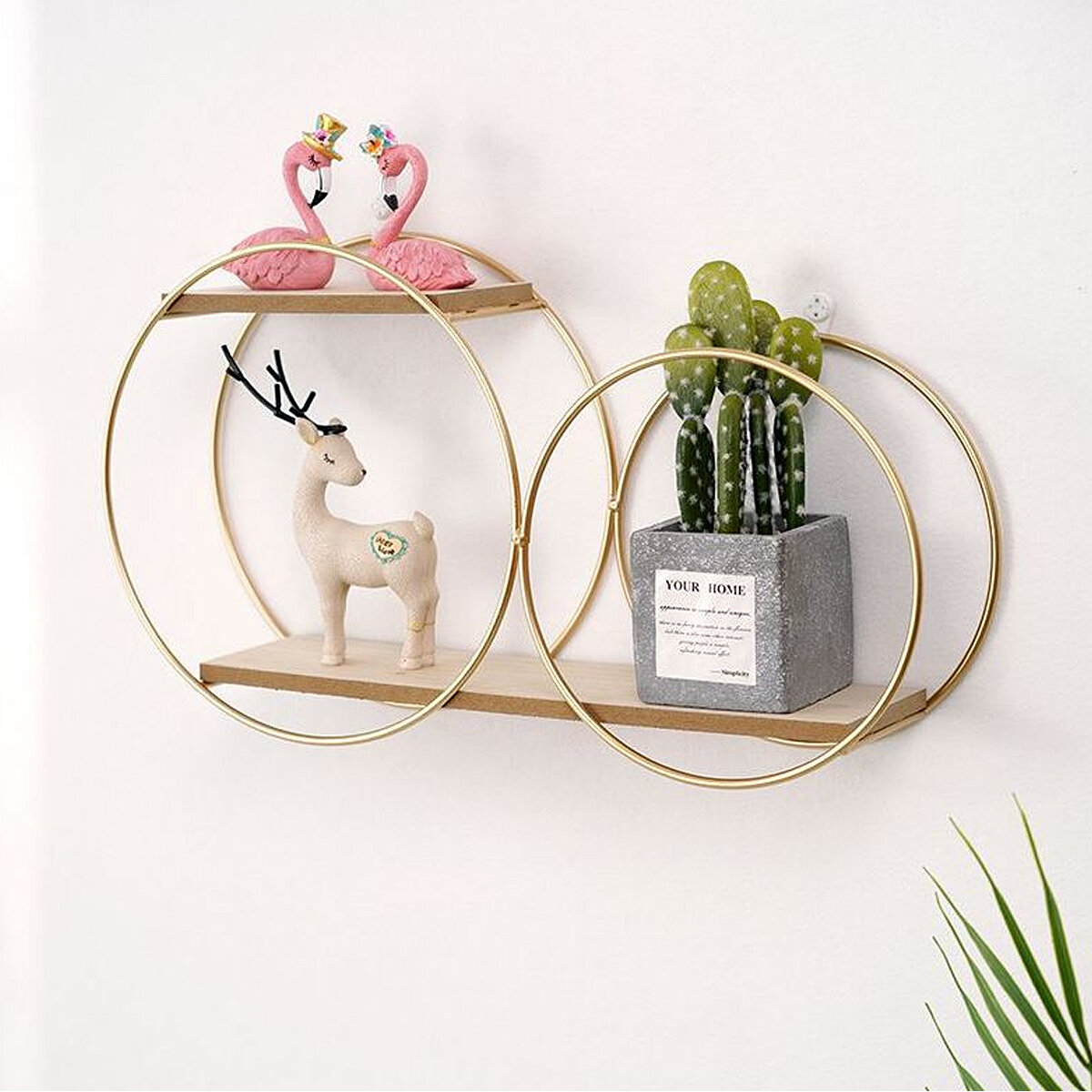 Double Round Ring Iron Stand Wall Mounted Shelf Small Pot Wall Holder Wall Decorations Rack COD