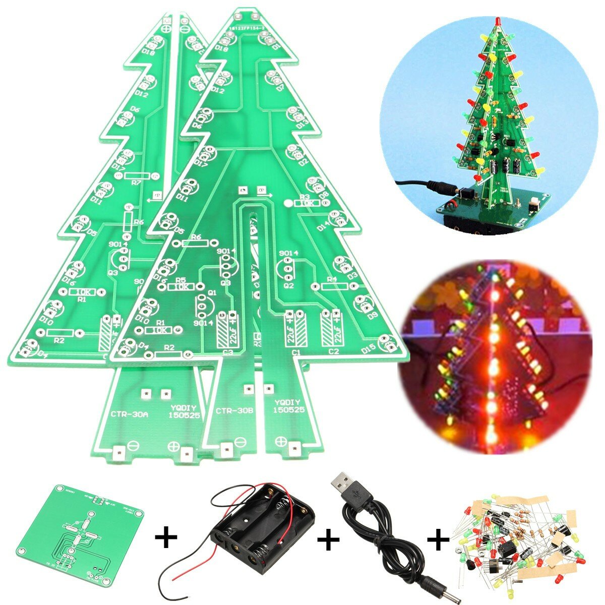 DIY Christmas Tree LED Flashing Light Kit Circuit Board Mould Green Xmas COD