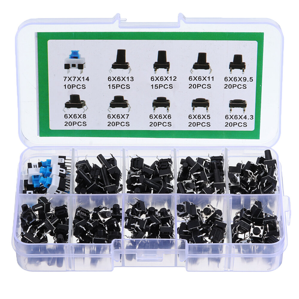 180Pcs 10 Values Tactile Push Button Switch Mini Momentary Tact Assortment Kit DIY COD