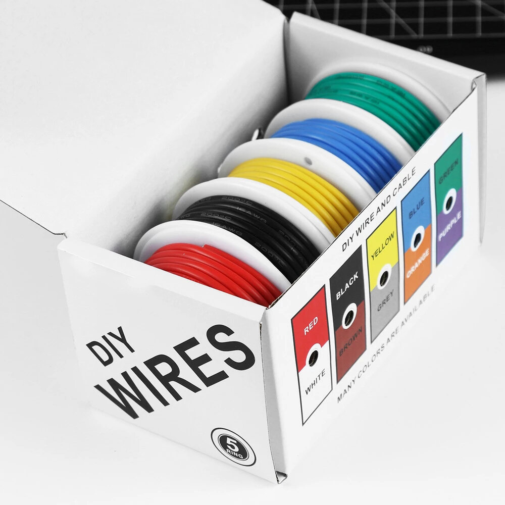 Flexible Silicone Wire and Cable 5 Colors in a Box Mixed Wire Tinned DIY High Quality Pure Copper Line 20AWG/22AWG/24AWG/26AWG/28AWG COD