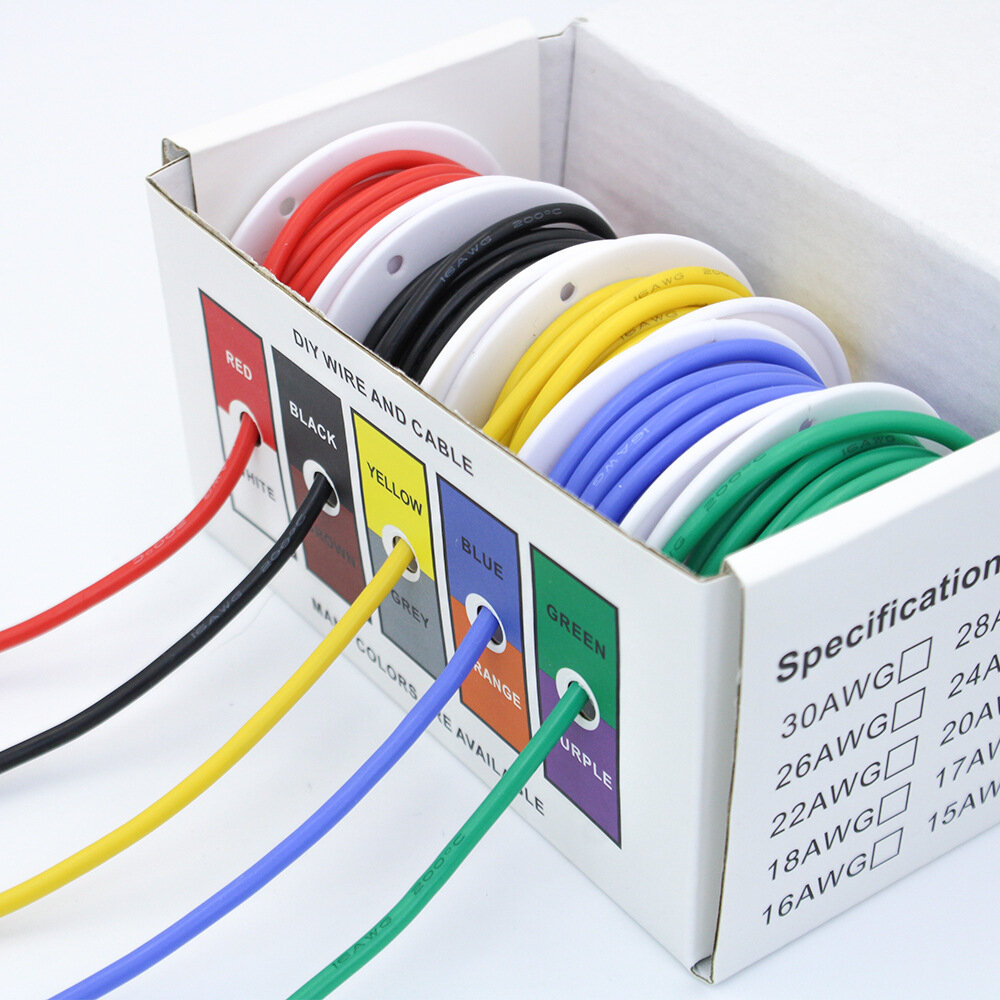 30AWG Flexible Silicone Wire and Cable 5 Colors in a Box Mixed Wire Tinned DIY High Quality Pure Copper Line COD