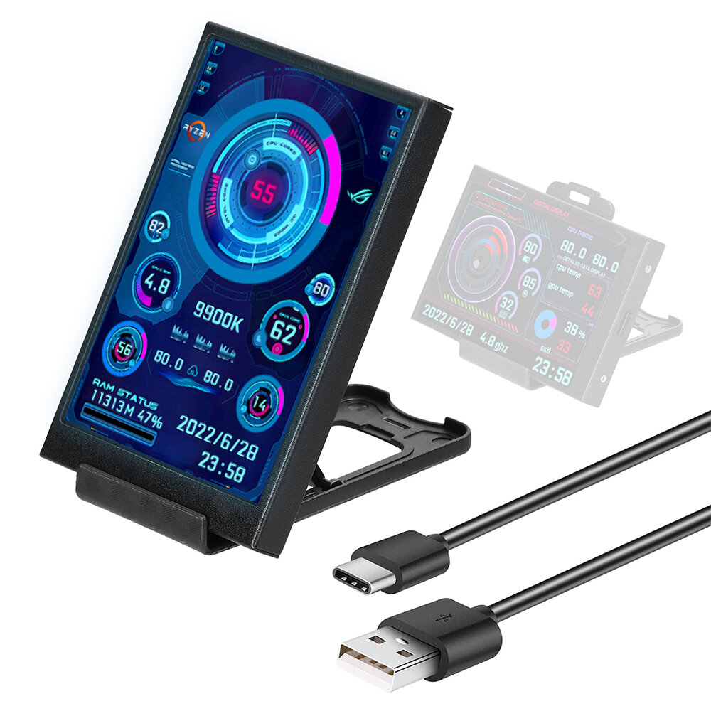 3.5 Inch Black IPS Type-C Secondary Screen CPU GPU RAM HDD Computer Monitoring USB Connection with Freely AIDA64 Mini Monitor COD