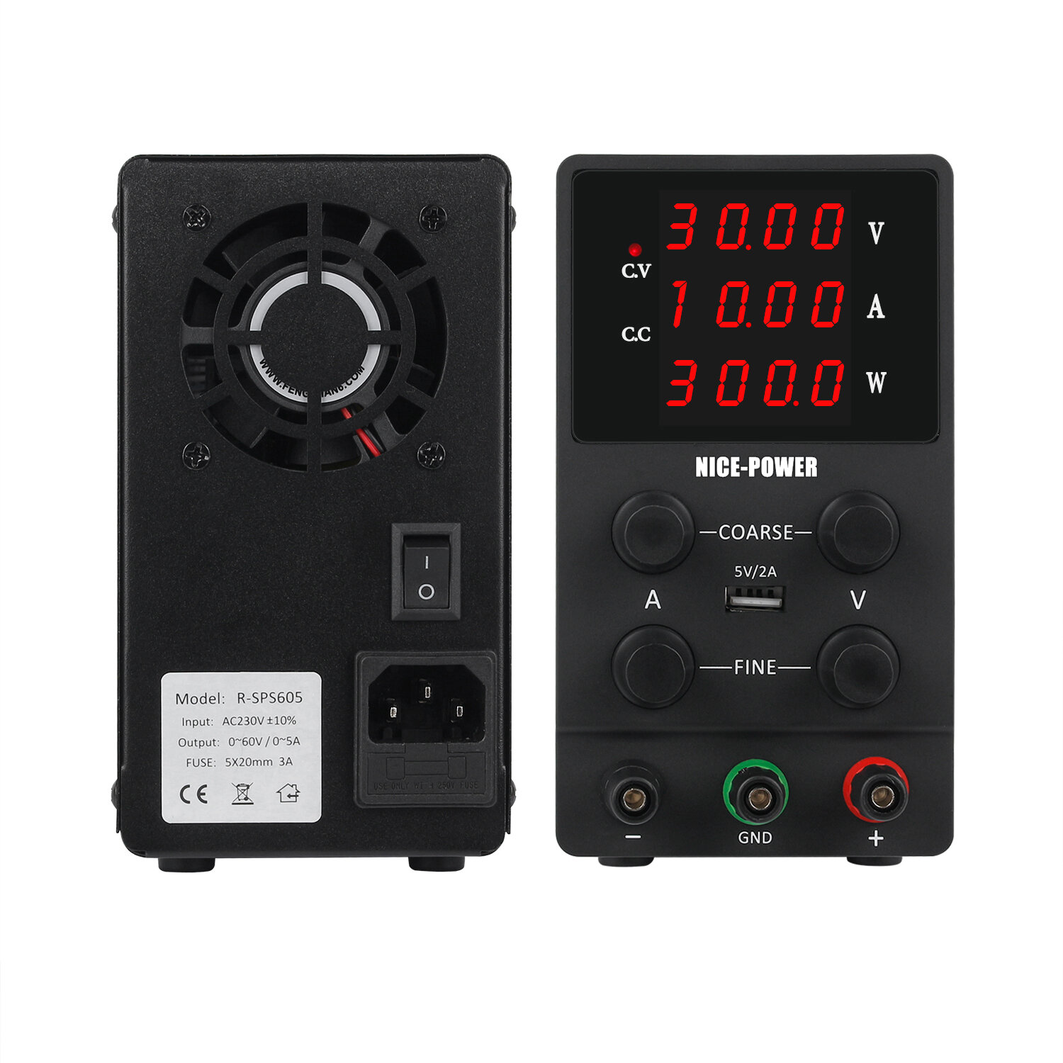 NICE-POWER SPS3010 Digital Power Supply 0-30V 0-10A Four-Digit Display USB 5V2A Adjustable Knobs Stable DC Output COD