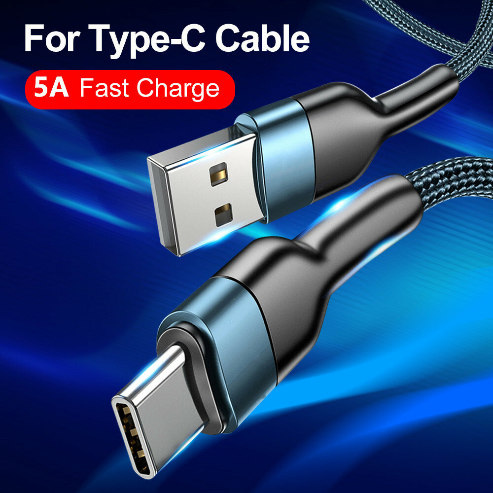 5A USB-A to Type-C Cable Fast Charging Data Transmission Pure Copper Core Line 1M/2M Long for Huawei P50 for Samsung Galaxy S23 for Oppo Reno9 for Xiaomi 13pro