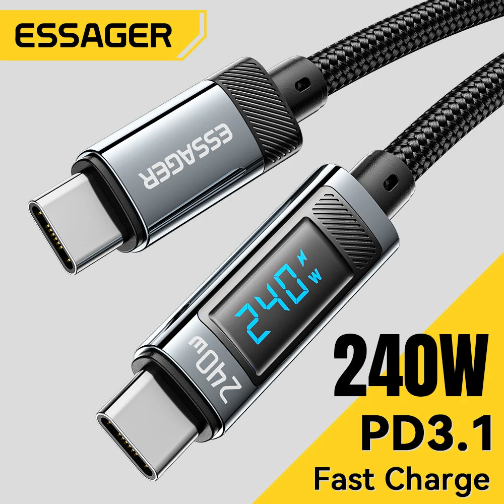 ESSAGER ES-X47 5A 240W Type-C to Type-C Cable Fast Charging Data Transmission Tinned Copper Core Line 1M/2M Long for iPhone 15 15 Plus for Huawei Mate60 Pro for Samsung Galaxy Z Flip4 for Xiaomi 13pro