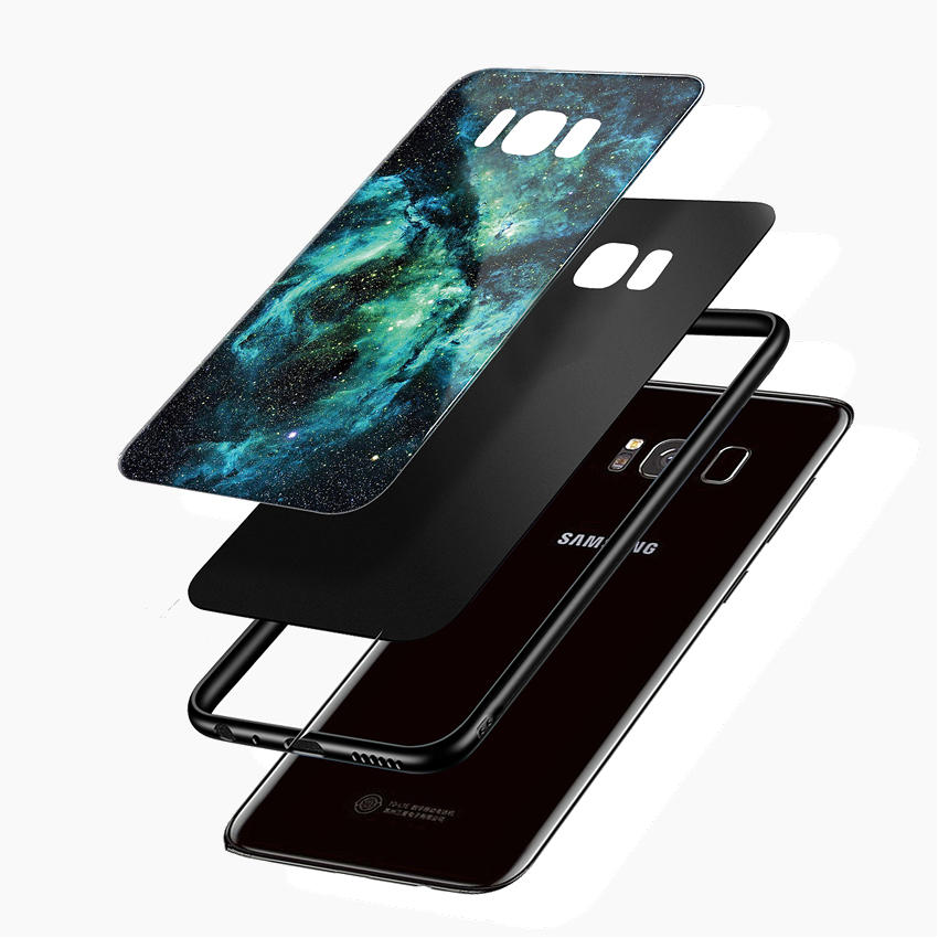 Bakeey Colorful Tempered Glass Back TPU Frame Case for Samsung Galaxy S8/S8Plus COD