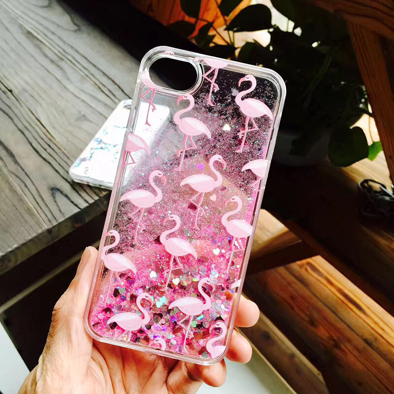 Flamingos Dynamic Glitter Quicksand Hard PC Protective Case for iPhone 6/6s/7/7 Plus COD