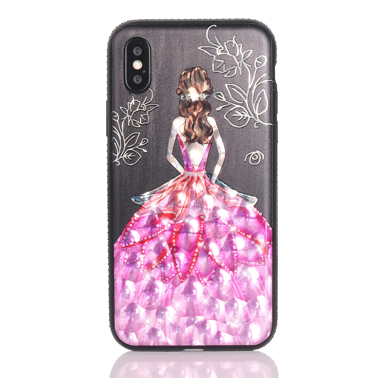 Bakeey 3D Painting Protective Case For iPhone X/8/8 Plus/7/7 Plus/6s Plus/6 Plus/6s/6 Pink Dress Glitter Bling COD