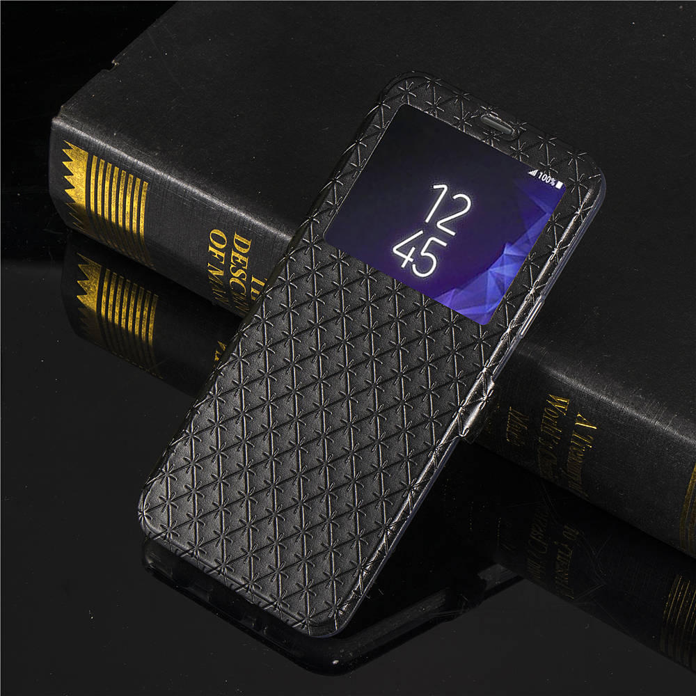 Window View Magnetic Flip Bracket Card Slot TPU Leather Protective Case for Samsung Galaxy S9 Plus COD