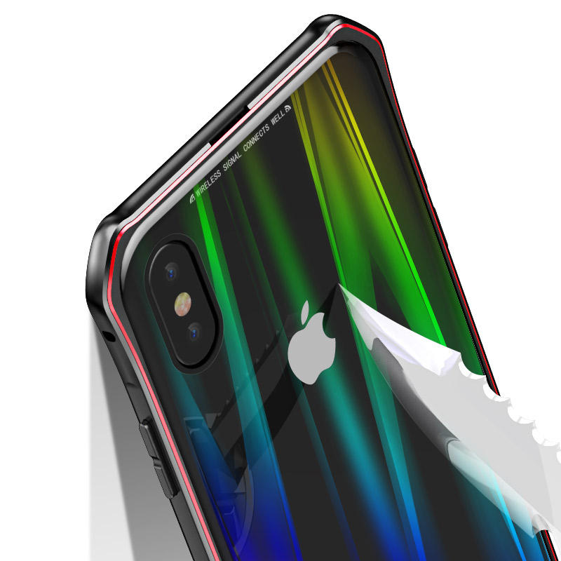 Luphie Protective Case For iPhone X Gradient Magnetic Adsorption Aluminum Tempered Glass Cover COD