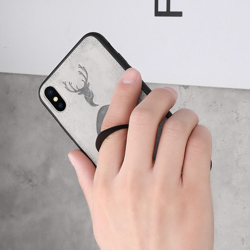Bakeey Happy Deer Ring Holder Bracket TPU+PU Leather Protective Case For iPhone XS 5.8 Inch COD