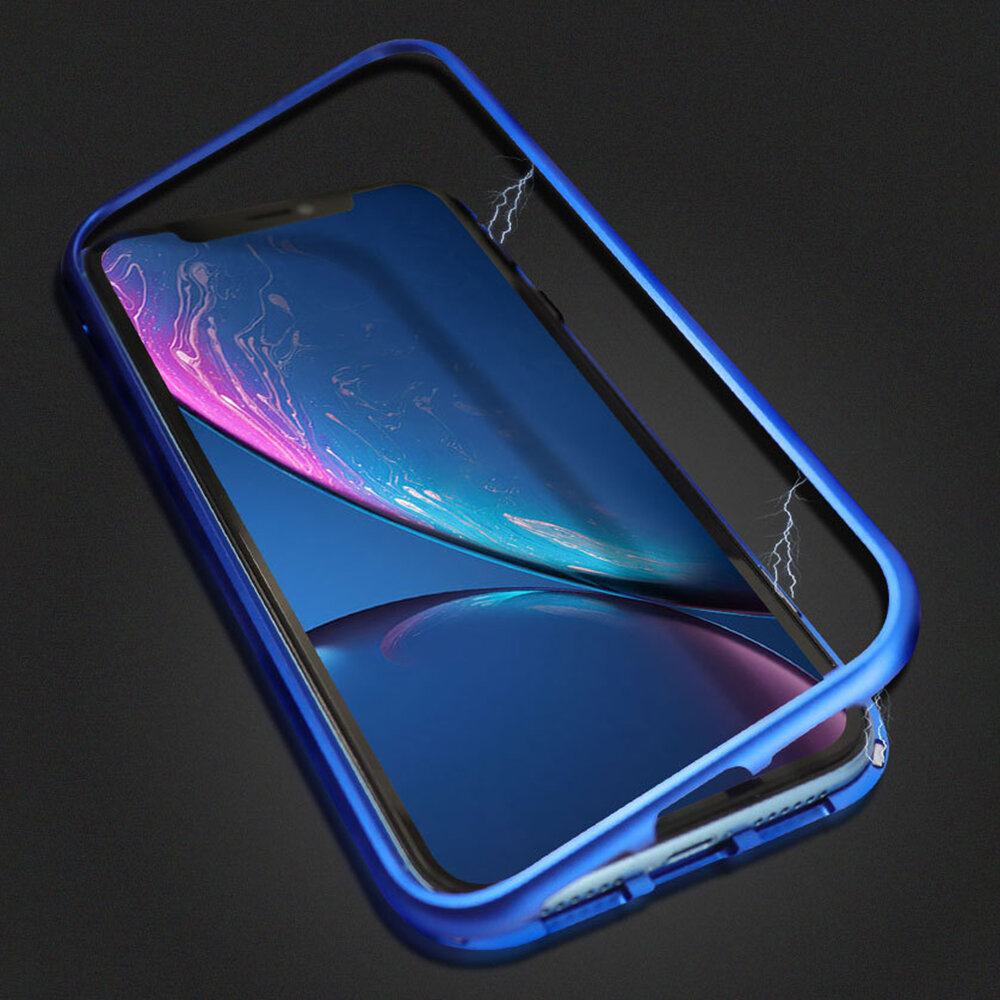 Bakeey Plating Magnetic Adsorption Metal Tempered Glass Protective Case for iPhone XS MAX XR X for iPhone 7 6 6S 8 Plus SE 2020 Back Cover COD