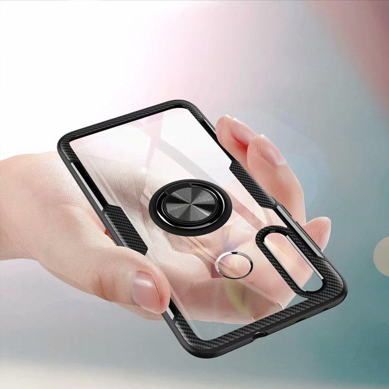 Bakeey Transparent Ring Holder Magnetic Car PC & Carbon Fiber Protective Case For Xiaomi Mi 9 / Xiaomi Mi9 Transparent Edition COD