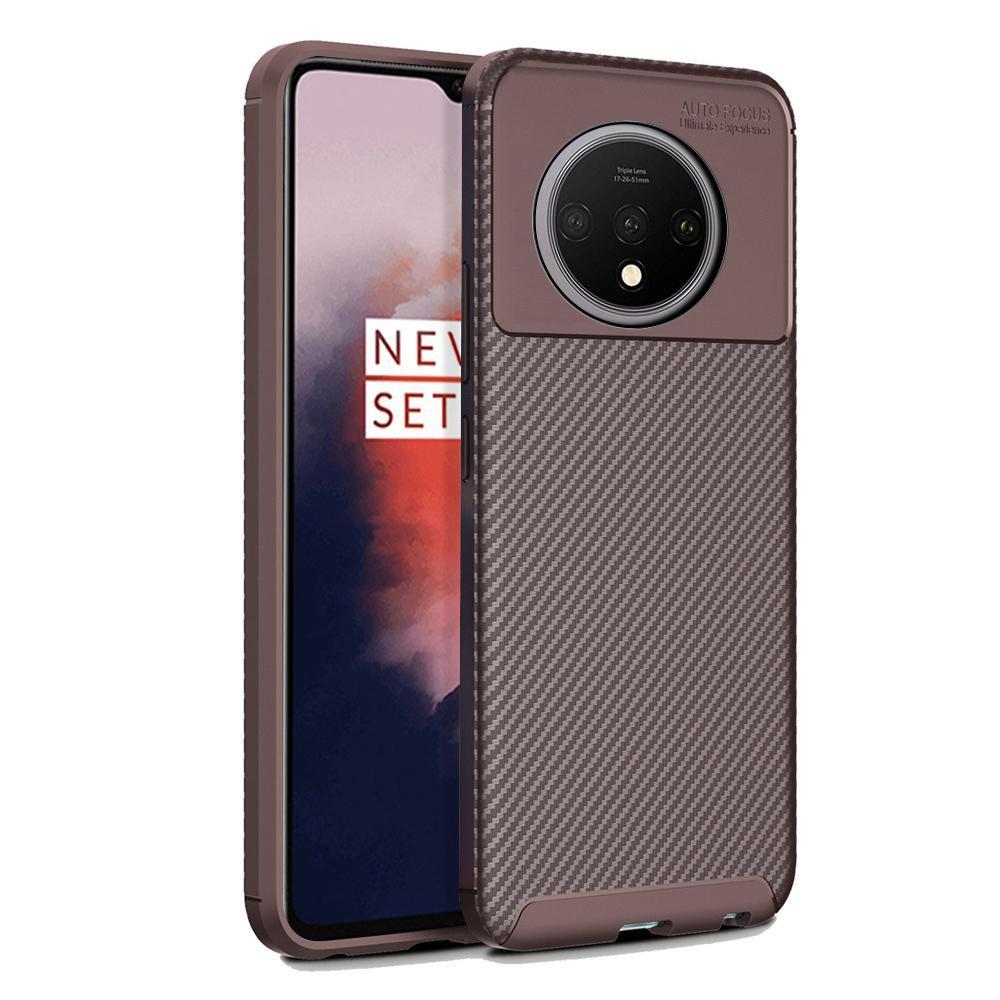 For OnePlus 7T Bakeey Luxury Carbon Fiber Shockproof Anti-fingerprint Silicone Protective Case COD