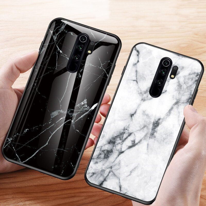 Bakeey for Xiaomi Redmi 9 Case Marble Pattern Colorful Tempered Glass Shockproof Scratch Resistant Protective Case Non-original COD