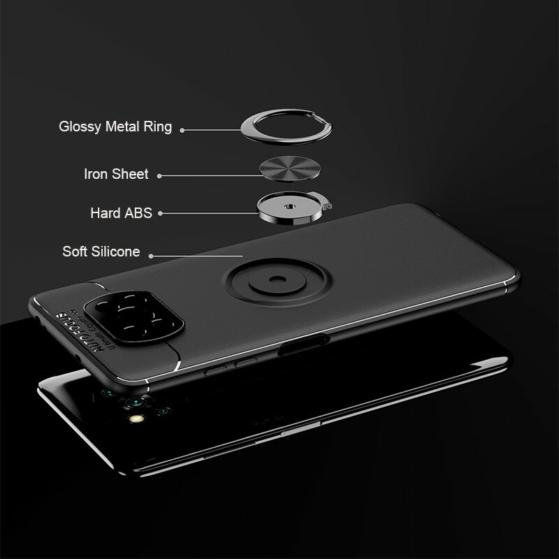 Bakeey for POCO X3 PRO / POCO X3 NFC Case 360º Rotating Magnetic Ring Holder Soft Silicone Shockproof Protective Case Back Cover Non-original COD