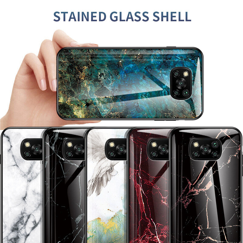 Bakeey for POCO X3 PRO / POCO X3 NFC Case Marble Pattern Colorful Tempered Glass Shockproof Scratch-Resistant Protective Case Non-original COD