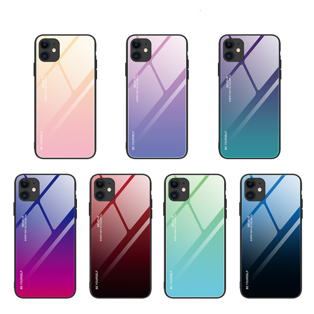 Bakeey for iPhone 12/ for iPhone 12 Pro 6.1 inch Case Gradient Color Tempered Glass Shockproof Scratch Resistant Protective Case COD