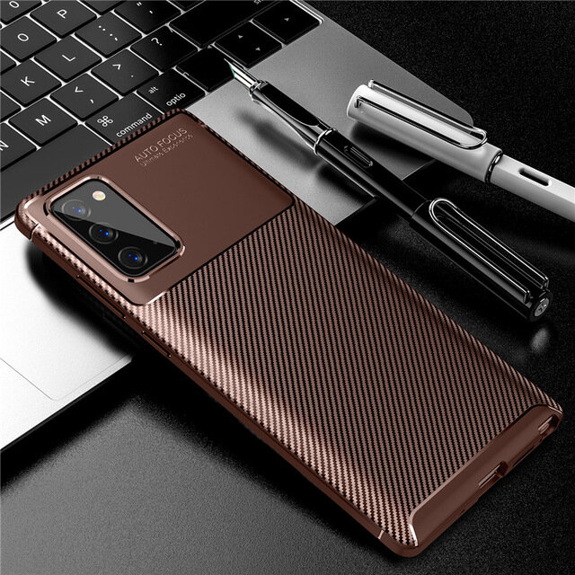 Bakeey for Samsung Galaxy Note 20 / Galaxy Note20 5G Case Luxury Carbon Fiber Pattern with Lens Protector Shockproof Silicone Protective Case COD