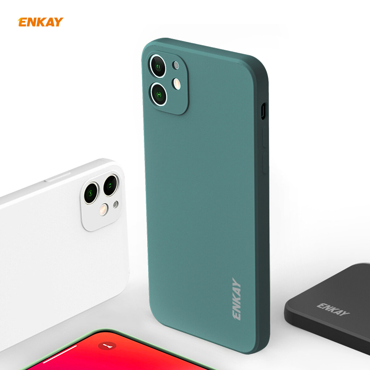 Enkay 2-in-1 for iPhone 12 Accessories Shockproof with Lens Protector Soft Liquid Silicone Rubber Protective Case + 9H Full Glue Full Coverage Tempered Glass Screen Protector