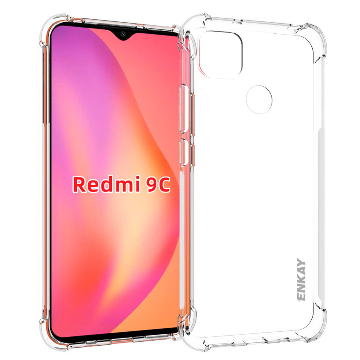 Enkay 2-in-1 for Xiaomi Redmi 9C Accessories with Airbags Non-Yellow Transparent TPU Protective Case + 9H Anti-Scratch Tempered Glass Screen Protector Non-Original