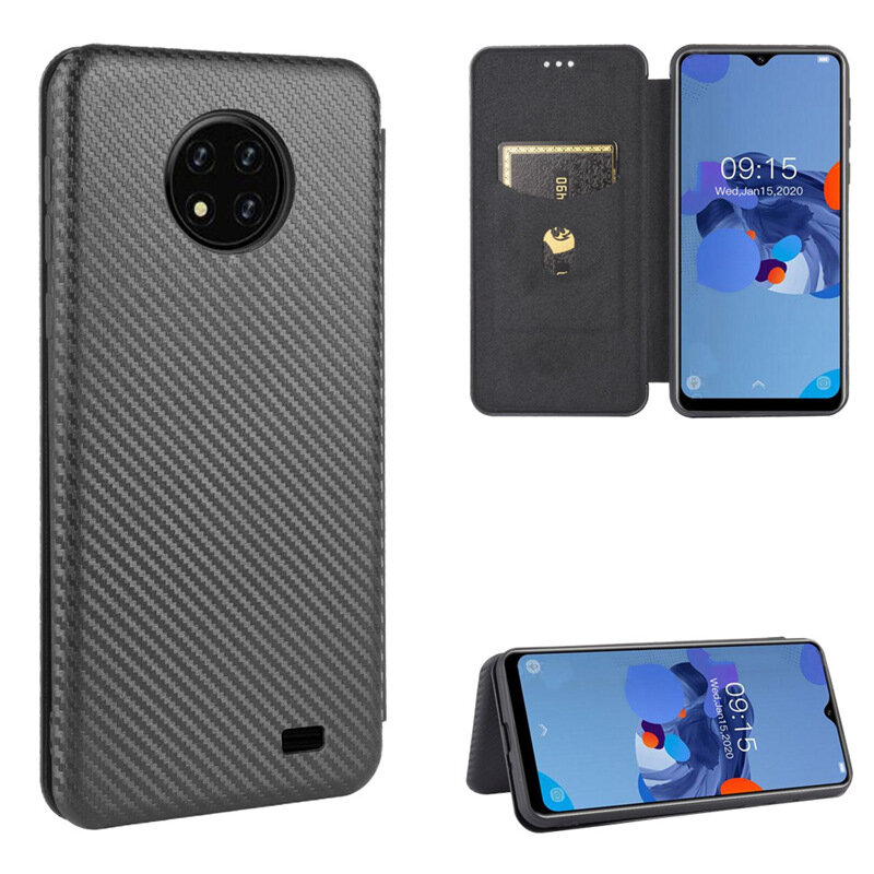 Bakeey for Oukitel C19 Case Carbon Fiber Pattern Flip with Card Slot Stand PU Leather Shockproof Full Body Protective Case COD