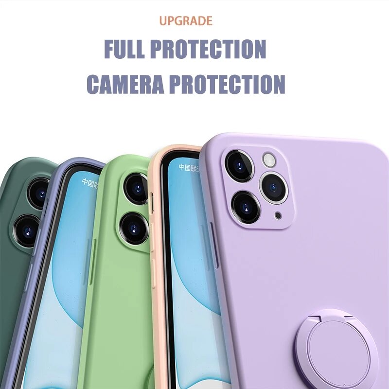 Bakeey for iPhone 12 Pro 6.1 inch Case with Lens Protector Ring Holder Dirtproof Anti-Fingerprint Shockproof Liquid Silicone Protective Case COD