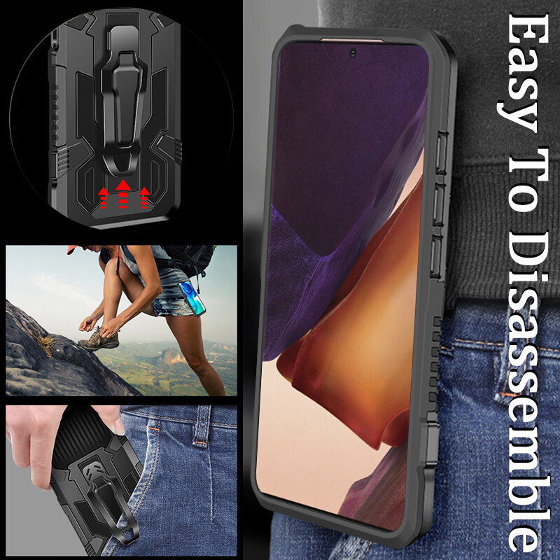 Bakeey for POCO M3 Case Dual-Layer Rugged Armor Magnetic with Belt Clip Stand Non-Slip Anti-Fingerprint Shockproof Protective Case COD