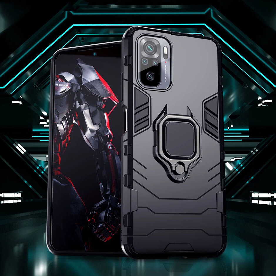 Bakeey for Xiaomi Redmi Note 10 / Xiaomi Redmi Note 10S Case Armor Shockproof Magnetic with 360 Rotation Finger Ring Holder Stand PC Protective Case Non-Original