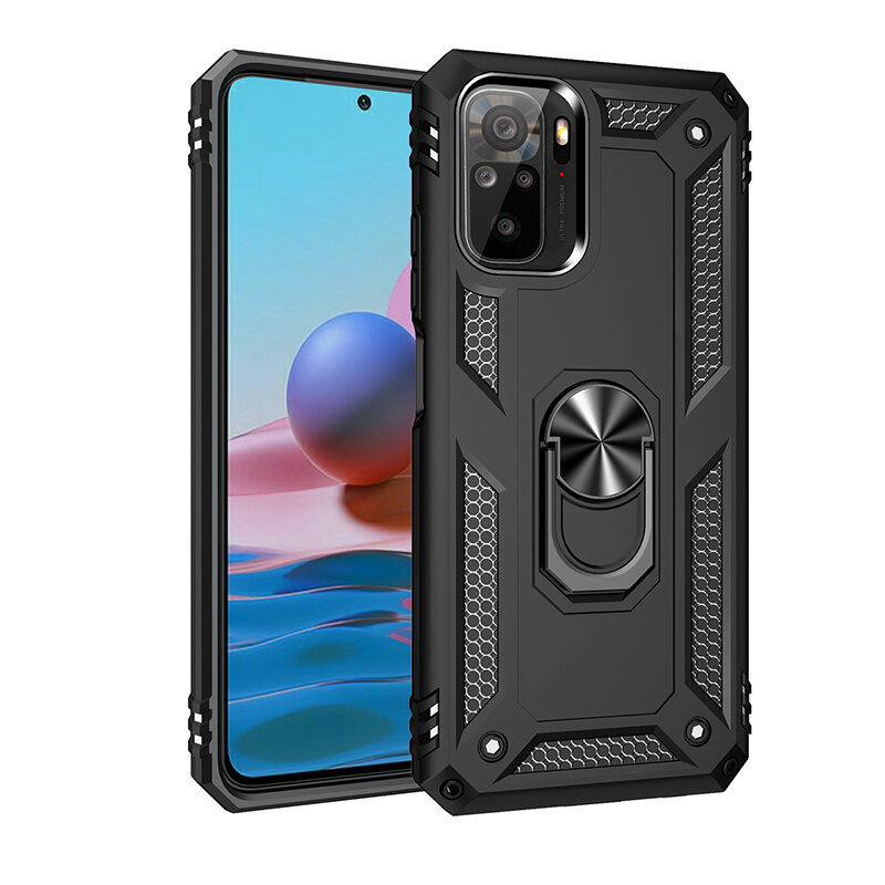 Bakeey for Xiaomi Redmi Note 10 4G/ Redmi Note 10S Case Armor Bumpers Shockproof Magnetic with 360 Rotation Finger Ring Holder Stand PC Protective Case Non-Original