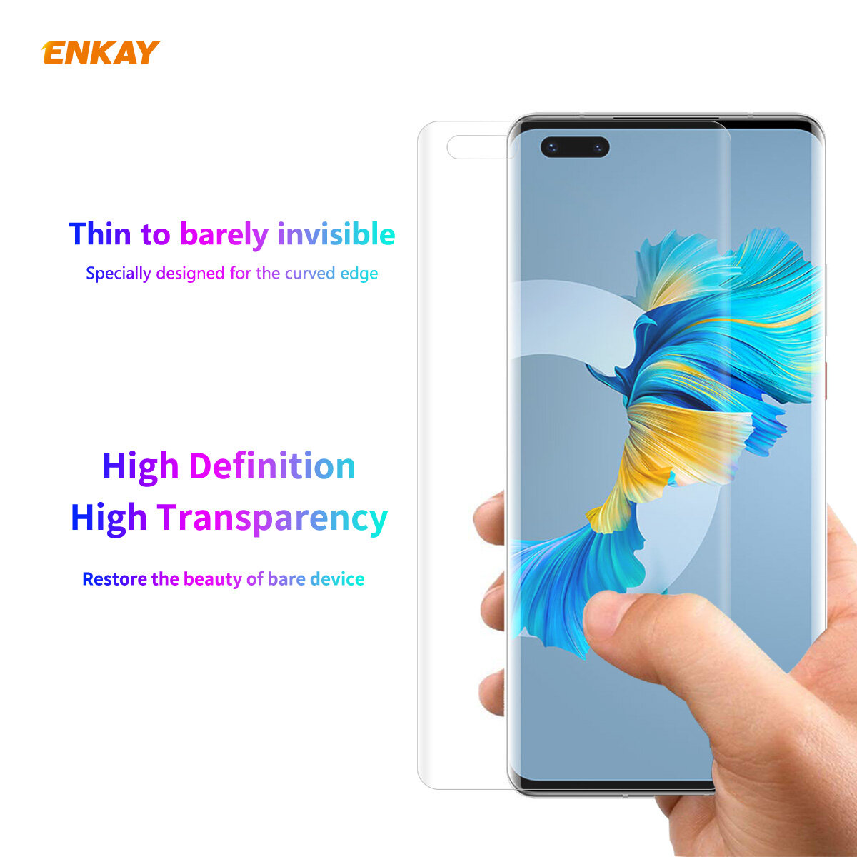 Enkay for Huawei Mate 40 Pro / 40 Pro+ / 40 RS Front Film High Definition 3D Curved Edge Hot Blending Full Coverage Anti-Scratch Soft PET Screen Protector Support Fingerprint Unlocking