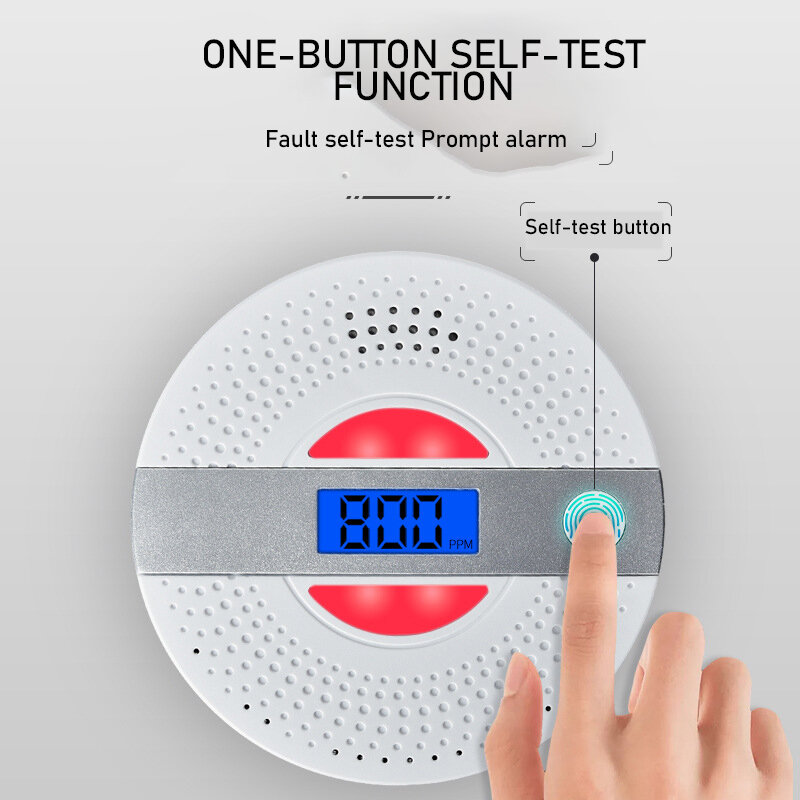 Home Smoke Detector Carbon Monoxide Detection Alarm Real-time Monitoring LED Display Sound Light Alarming Troubleshooting Function for Safety Prenvention