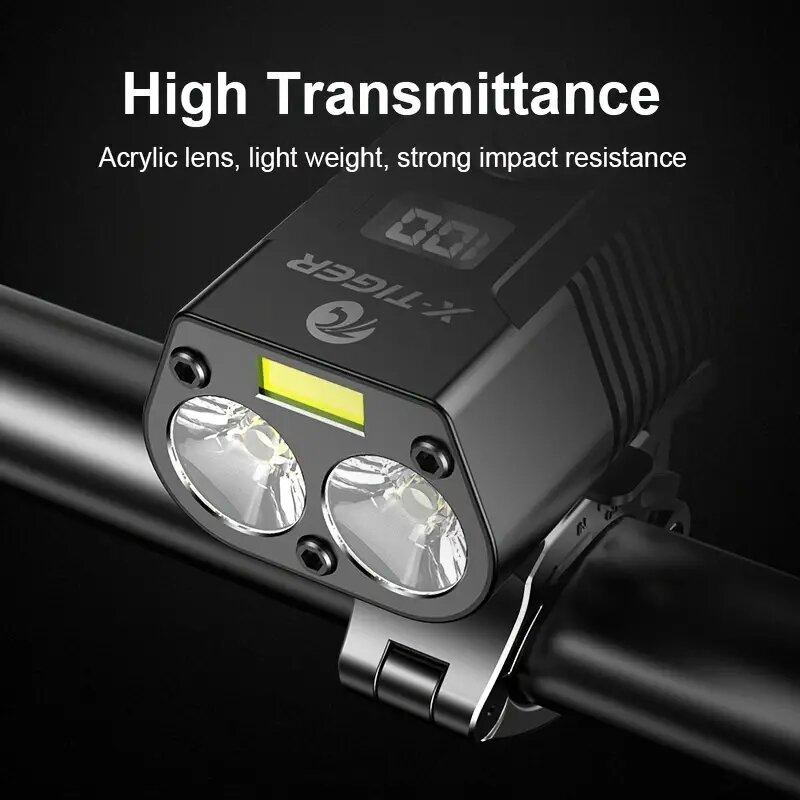 X-TIGER USB Rechargeable Bike Light, Super Bright 1800 Lumen Wide Angle View Bicycle Lights, Easy To Install Bike Front Lights, Bicycle Headlight Safety Flashlight