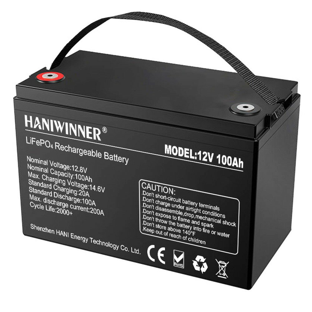 [US Direct] HANIWINNER 12.8V 100Ah LiFePO4 Lithium Battery Pack 1280Wh Energy Backup Power 2000+ Cycles Built-in BMS Waterproof Perfect for Replacing Most of Backup Power RV Boats Solar Off-Grid In Se