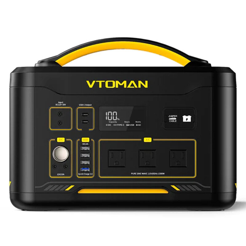 [US Direct] VTOMAN Jump1500X 1500W/828Wh LiFePO4 Power Station Durable 3000+ Deep Cycles, Regulated 12V DC, PD 100W Type-C for Home Backup RV, Camping, Blackout
