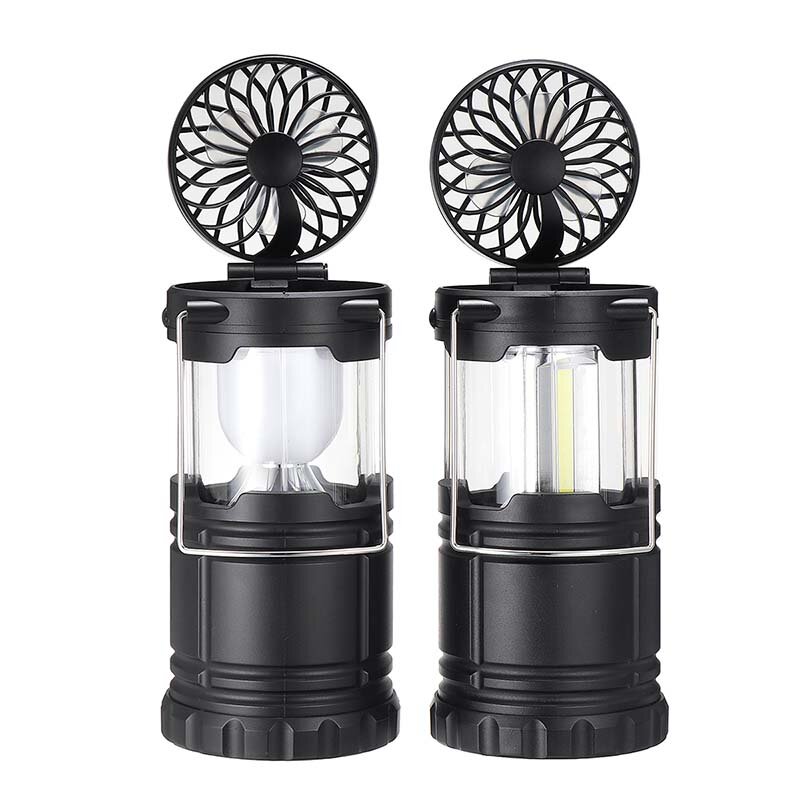 2 in 1 COB/Ball Bulb Camping Light Multifunction Camping Emergency Lantern With Fan Work Lights Night Light Tent Light For Outdoor Camping Fishing COD
