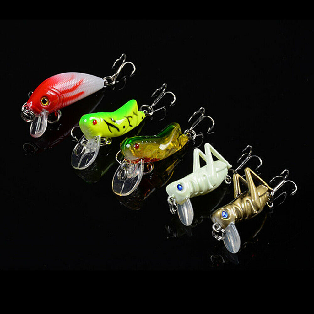 5pcs Topwater Minnow Fishing Lures Simulated Grasshopper Fishing Lure With Hook Mini Cricket Locust Top Water ArtificialBait COD