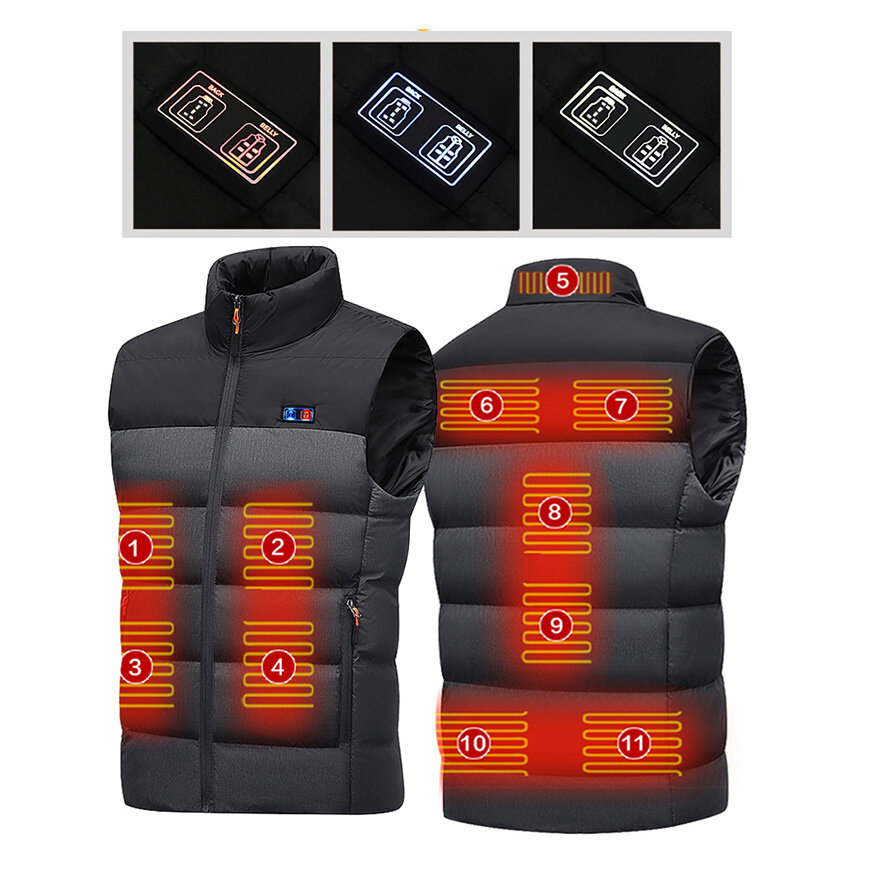 TENGOO HV-11 Heated Vest 11 Heating Areas Men Jacket Heated Winter Womens Electric Usb Heater Tactical Jacket Man Thermal Vest Body Warmer Coat COD