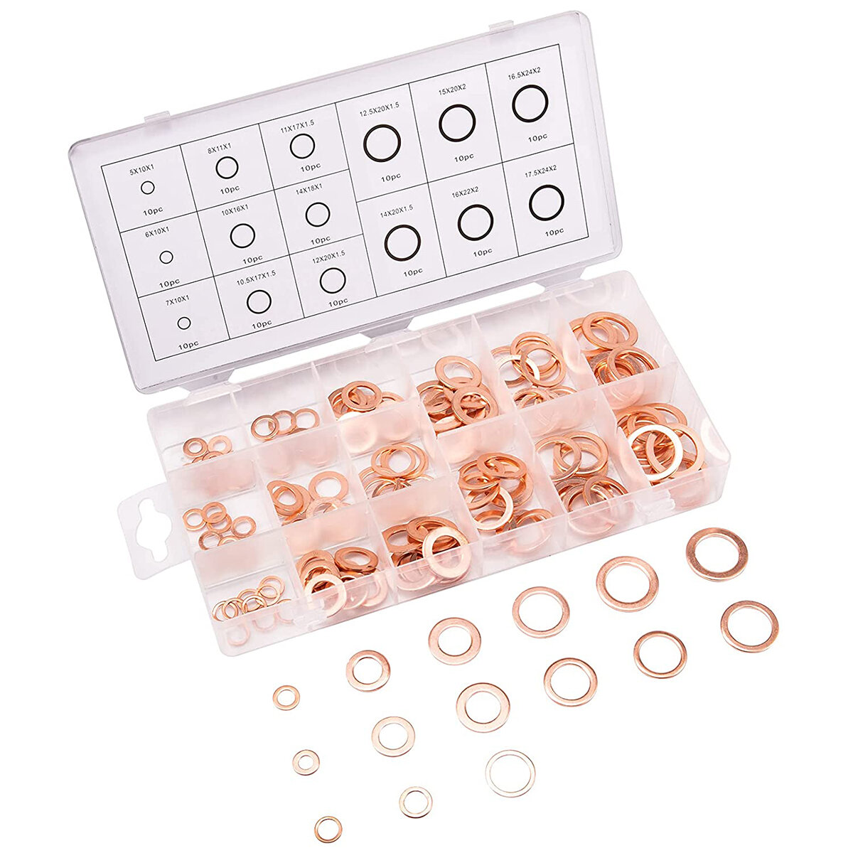 150PCS 15 Sizes Copper Metric Sealing Washers Assortment Set Flat Ring Sump Plug Oil Seal Gasket Sealing Washers Crush Washer Assortment M5/6/7/8/10/10.5/11/12/12.5/14/15/16/16.5/17.5