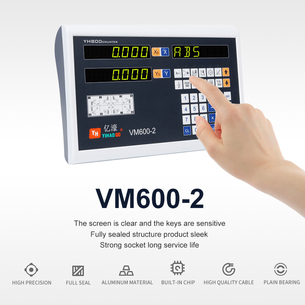 YHSINO VM600-2 Digital Readout YE Grating Scale with 2 Axis AC 80V-240V Power 15W Long Service Life Suitable for Various Grating Scale Lengths High Efficiency and Protection