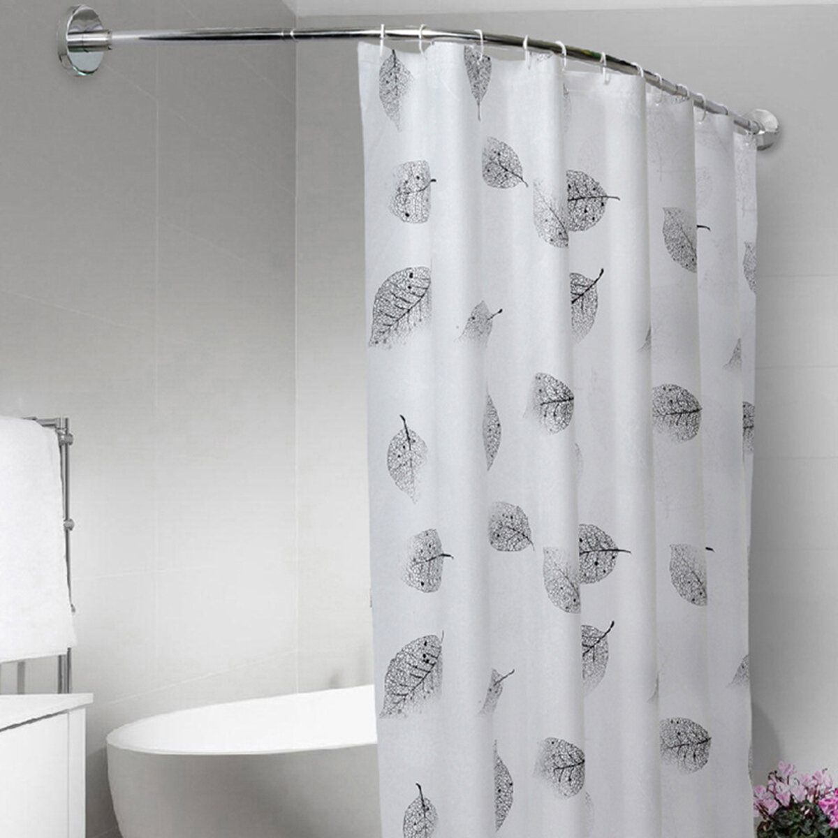 Stainless Steel Adjustable Curved Shower Curtain Rod Bathroom Bars Rail Rod COD