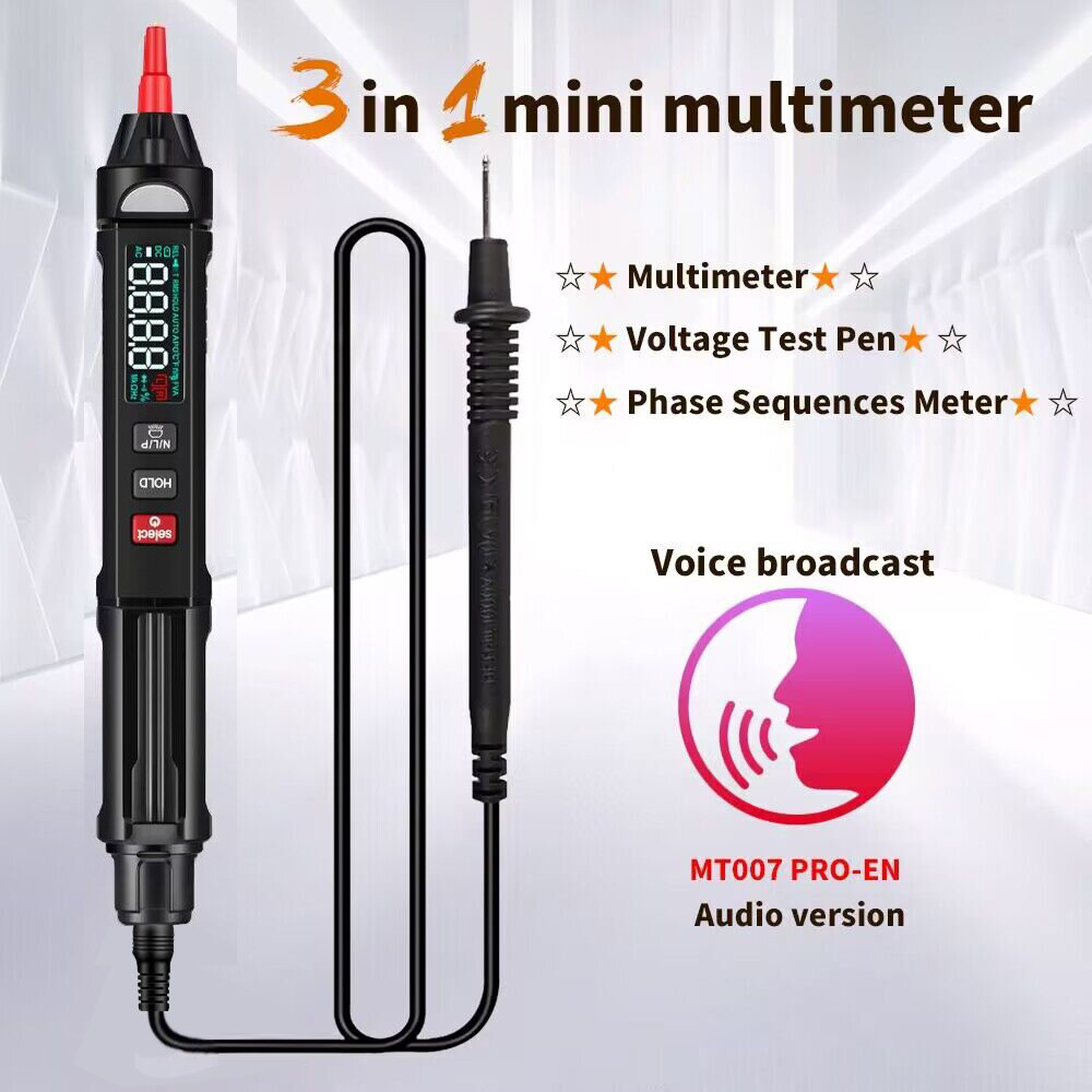 MUSTOOL MT007/MT007 Pro/MT007 Pro-EN True RMS Digital Multimeter + Voltage Test Pen +Phase Sequences Meter 3 In 1 Color Screen Voice Broadcast COD