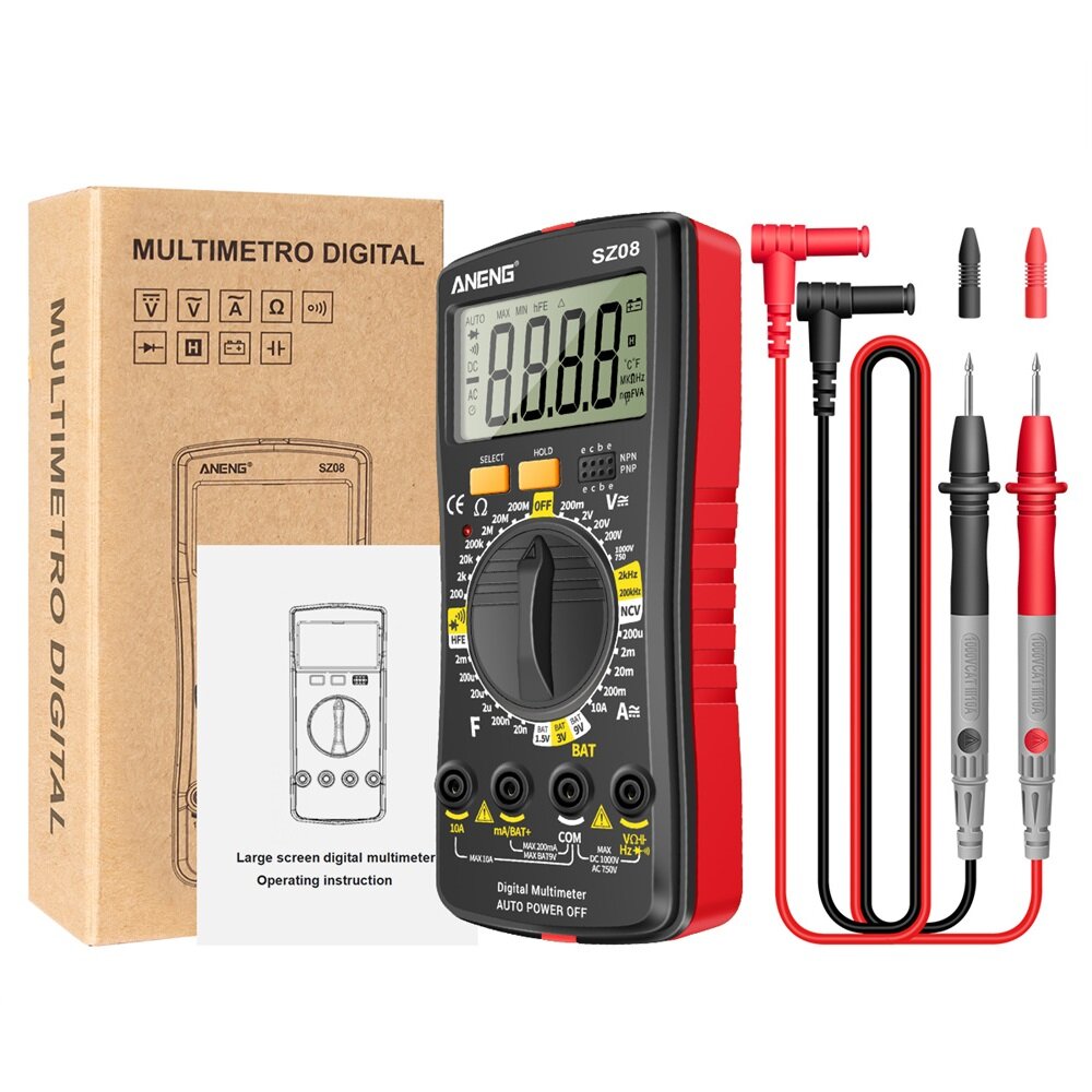 ANENG SZ08 Ultra-thin Split LCD Digital Multimeter Tester with Stowable Test Pen AC/DC 220V Professional Multimetro Auto Voltmeter Resistance Tester Tool