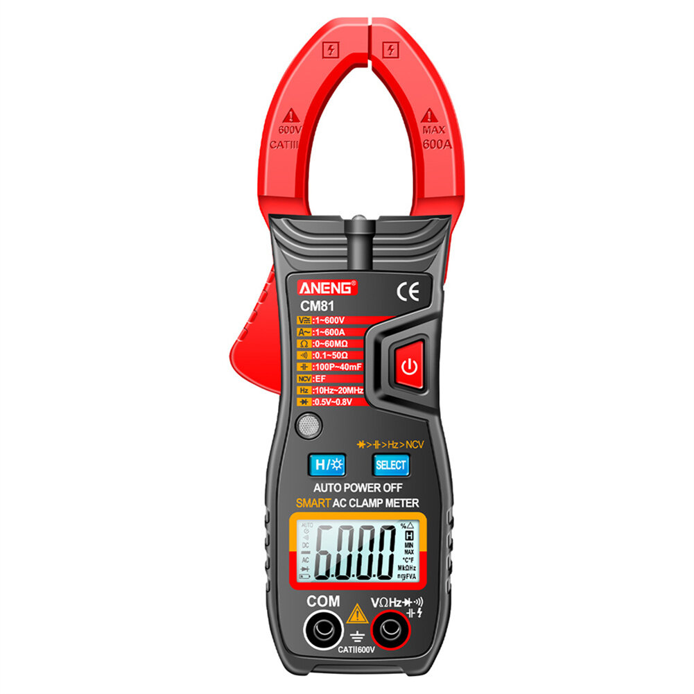 ANENG CM81 6000 Counts Auto Range NCV Digital Clamp Meter DC/AC Voltage Current Resistance Frequency Capacitance Tester COD