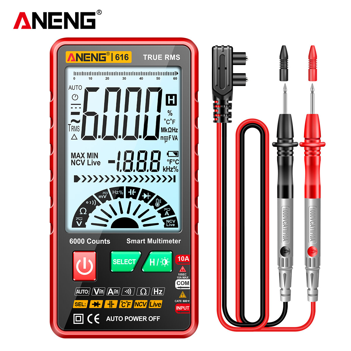 ANENG 616 Large Screen Backlight Digital Multimeter 6000 Counts Ultra thin Intelligent AC DC Voltage Current Multímetro TestTool COD