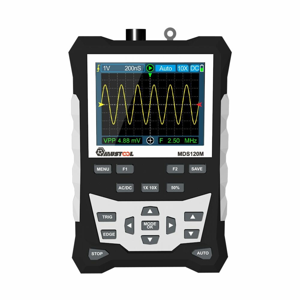 MUSTOOL MDS120M Professional Digital Oscilloscope 120MHz Analog Bandwidth 500MS/s Sampling Rate 320x240 LCD Screen Support Waveform Storage with Backlight