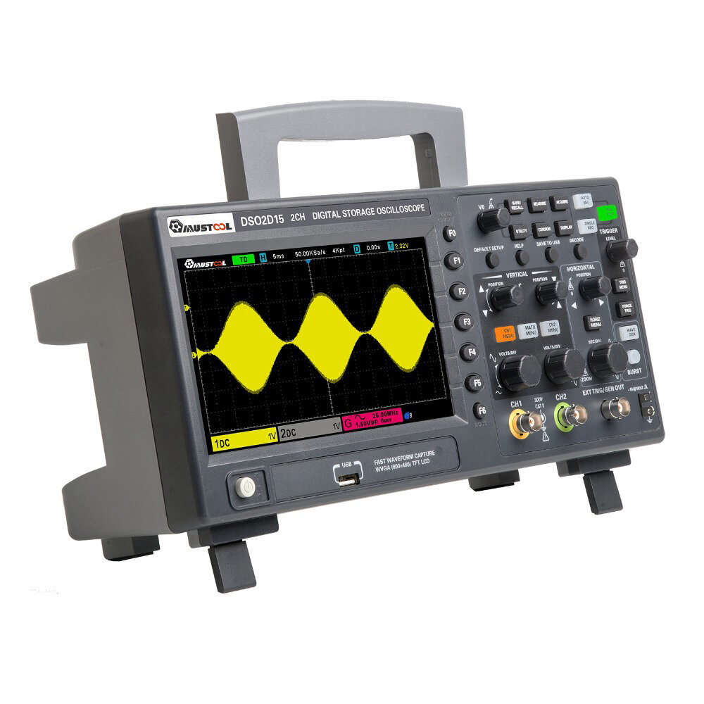 MUSTOOL DSO2D15 Dual-Channel + AFG Digital Storage Oscilloscope 150MHz 1GSa/s Signal Generator Oscilloscope 2 In 1 COD