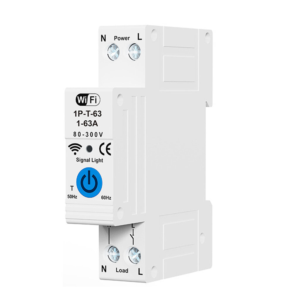 RMDZT-1PNL 63A Smart WiFi Circuit Breaker ON/OFF Timing Function Short Circuit Protection Voice Control Real-Time Electricity Consumption Tracking Compatible Tuya Smart Life App